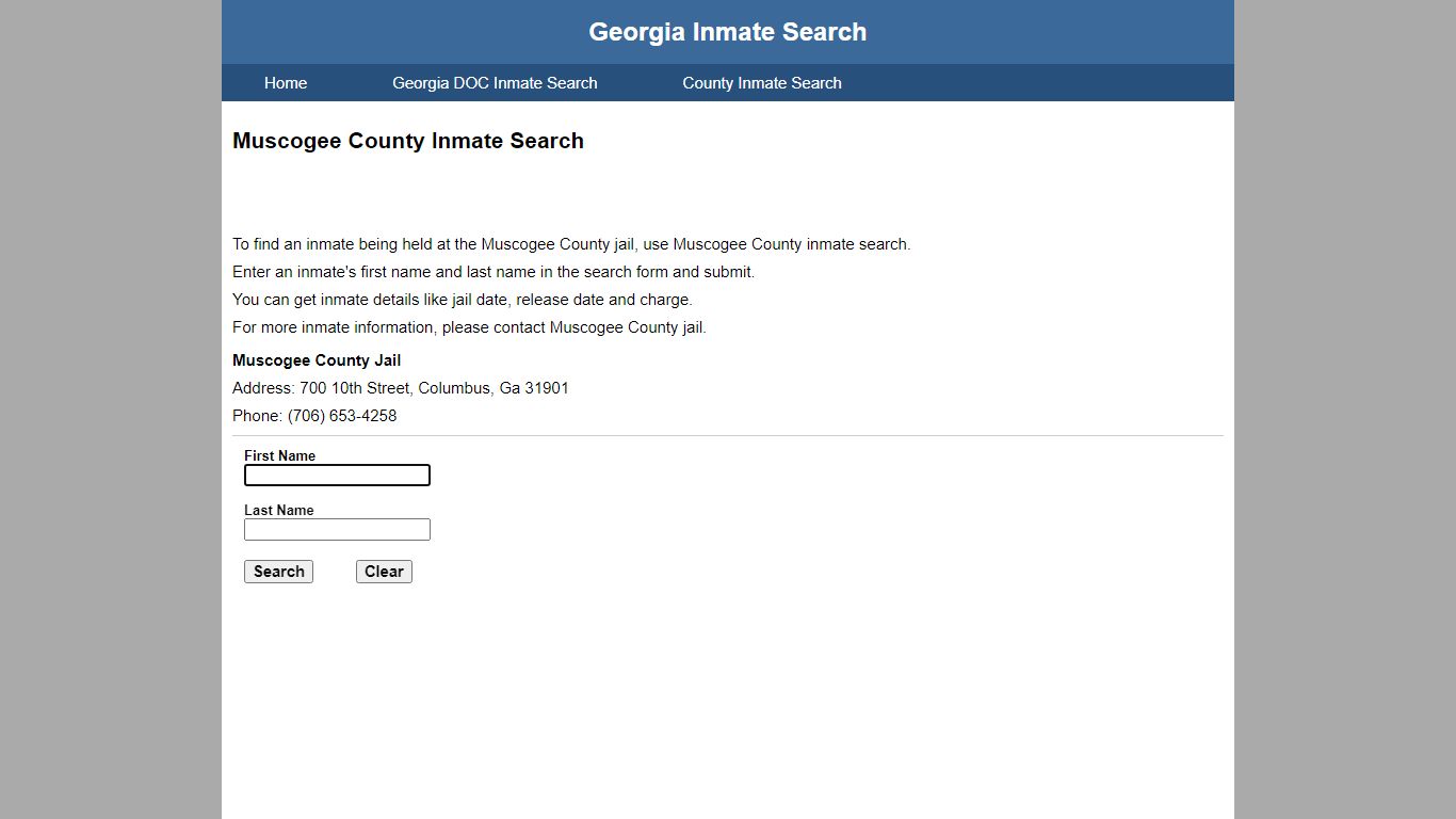 Muscogee County Jail Inmate Search