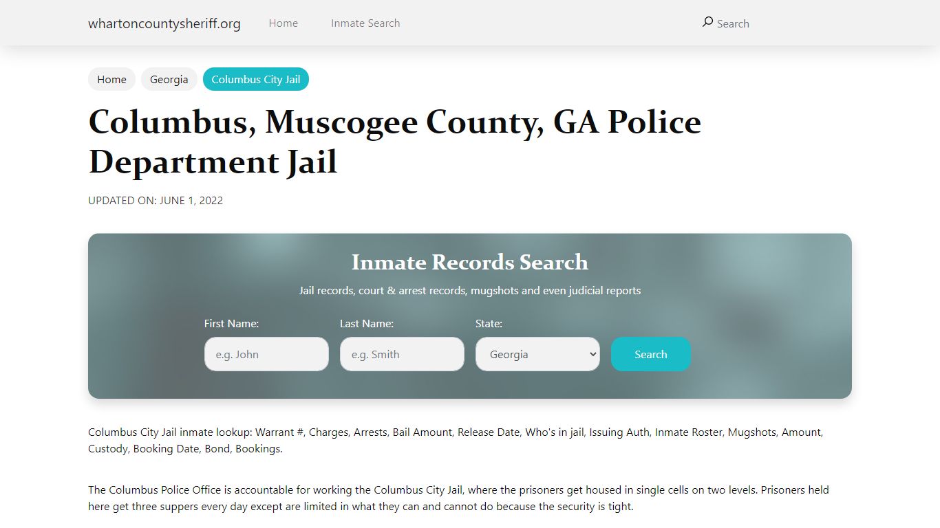 Columbus, GA City Jail Inmates, Arrests